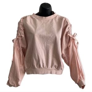 Zara women's long sleeve shirt with balloon sleeves and ties in pink size small